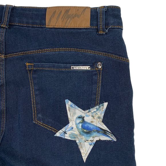 Peter Nygard Jeans Patched Boho Blue Stars Skinny Star Studs Womens Medium - Picture 11 of 12